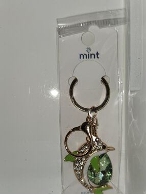 Mint Gold-Tone Dolphin Keyring with Green Crystal and Enamel